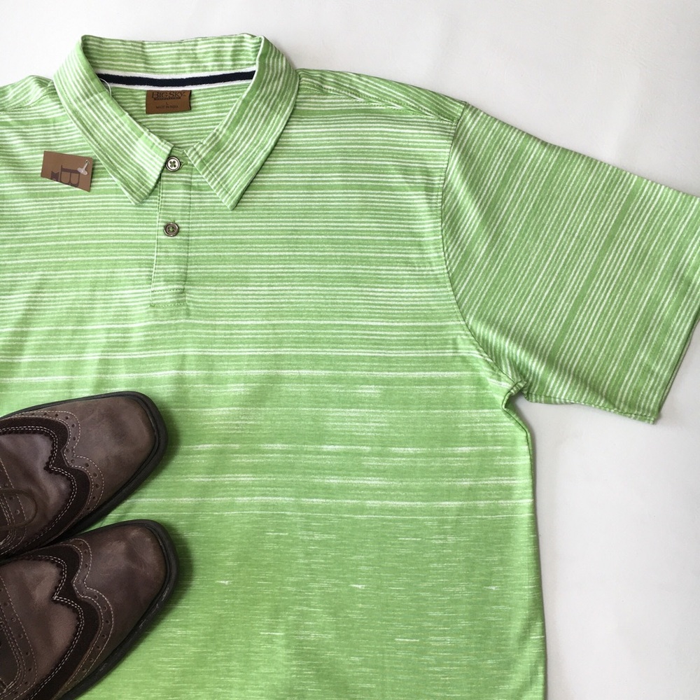 Big Sky Outfitters Green Striped Polo Short Sleeve
